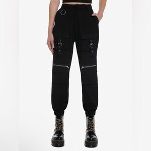 Hot Topic Black Zipper Grommet Cargo Jogger Pants NWT